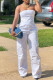 White Casual Solid Patchwork Pocket Strapless Loose Jumpsuits