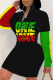 Red Green Street Print Patchwork Letter Zipper Collar One Step Skirt Dresses