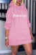 Pink Casual Print Letter Hooded Collar Straight Dresses