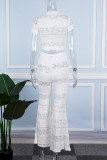 White Casual Solid See-through Turtleneck Short Sleeve Two Pieces