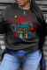 Black Casual Vintage Print Letter O Neck Tops