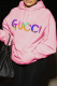 Pink Casual Daily Print Draw String Hooded Collar Tops