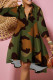 Green Casual Print Patchwork Turndown Collar A Line Dresses