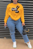Yellow Casual Print Letter O Neck Tops