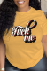 Yellow Casual Daily Print Letter O Neck T-Shirts