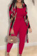 Red Casual Print Patchwork Frenulum O Neck Long Sleeve Three Pieces