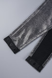 Black Casual Solid Patchwork Hooded Collar Skinny Romper