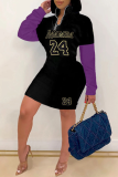 Multicolor Street Print Patchwork Letter Zipper Collar One Step Skirt Dresses