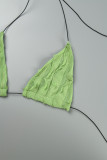 Green Sexy Solid Tassel Bandage Backless Halter Sleeveless Two Pieces