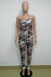 Multicolor Sexy Camouflage Print Patchwork Strapless Regular Jumpsuits