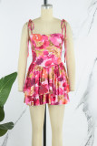 Pink Sexy Print Bandage Backless Spaghetti Strap Sleeveless Dress Dresses