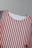Brown Casual Striped Print Basic O Neck Short Sleeve Dress