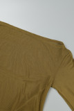 Brown Sexy Solid See-through Asymmetrical Long Sleeve Dresses