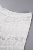 White Casual Solid See-through Turtleneck Short Sleeve Two Pieces