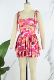Pink Sexy Print Bandage Backless Spaghetti Strap Sleeveless Dress Dresses