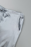 Silver Casual Street Solid Patchwork Pocket Straight Low Waist Straight Solid Color Bottoms