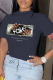 Navy Blue Casual Street Print Patchwork O Neck T-Shirts