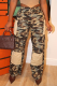 Camouflage Yellow Street Camouflage Print Patchwork Pocket Regular High Waist Straight Full Print Bottoms