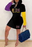 Multicolor Street Print Patchwork Letter Zipper Collar One Step Skirt Dresses