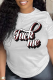 White Casual Daily Print Letter O Neck T-Shirts