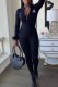Black Sexy Print Letter Zipper Collar Jumpsuits