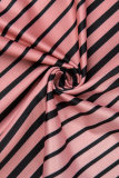 Brown Casual Striped Print Basic O Neck Short Sleeve Dress