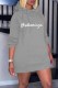 Grey Casual Print Letter Hooded Collar Straight Dresses
