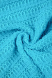 Blue Sexy Solid Hollowed Out Backless Half A Turtleneck Sleeveless Two Pieces