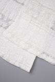 White Casual Solid See-through Turtleneck Short Sleeve Two Pieces