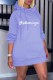 Blue Casual Print Letter Hooded Collar Straight Dresses