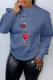 Gray Blue Casual Print Patchwork O Neck Tops