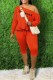 Orange Sexy Print Letter Oblique Collar Long Sleeve Two Pieces