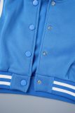 Blue Casual Patchwork Solid Contrast Outerwear