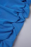 Blue Sexy Solid Bandage Backless Slit Halter Long Dress Dresses