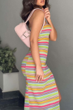 Colour Sexy Print Patchwork Backless High Opening Strapless One Step Skirt Dresses