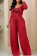 Red Sweet Print Letter U Neck Long Sleeve Two Pieces