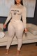 Khaki Casual Print Letter O Neck Long Sleeve Two Pieces