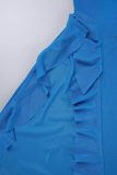 Blue Sexy Solid Bandage Backless Slit Halter Long Dress Dresses
