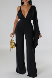 Rose Red Sexy Solid Patchwork Backless Fold V Neck Regular Jumpsuits