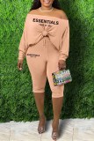 Red Sexy Print Letter Oblique Collar Long Sleeve Two Pieces