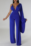 Rose Red Sexy Solid Patchwork Backless Fold V Neck Regular Jumpsuits