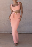 Pink Sexy Solid Patchwork Square Collar Sleeveless Two Pieces