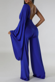 Rose Red Sexy Solid Patchwork Backless Fold V Neck Regular Jumpsuits