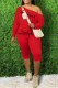 Red Sexy Print Letter Oblique Collar Long Sleeve Two Pieces