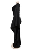 Red Sexy Casual Solid Frenulum Backless Asymmetrical V Neck Long Dress Dresses