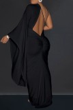 Red Sexy Casual Solid Frenulum Backless Asymmetrical V Neck Long Dress Dresses