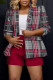Red Street Plaid Printing Turn-back Collar Outerwear