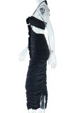 Black Sexy Solid Patchwork Backless Halter Strapless Dress Dresses