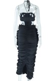 Black Sexy Solid Patchwork Backless Halter Strapless Dress Dresses