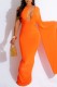 Orange Sexy Casual Solid Frenulum Backless Asymmetrical V Neck Long Dress Dresses